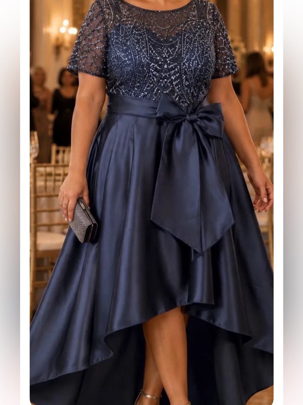 R&M Richards Midnight Blue Sequin High-Low Formal Dress Plus Size 20W NWT